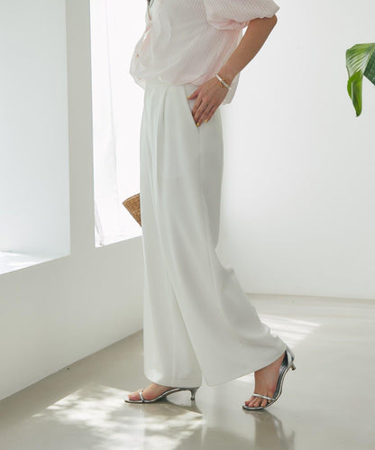 【La boutique BonBon】雙層面料單褶寬腿褲