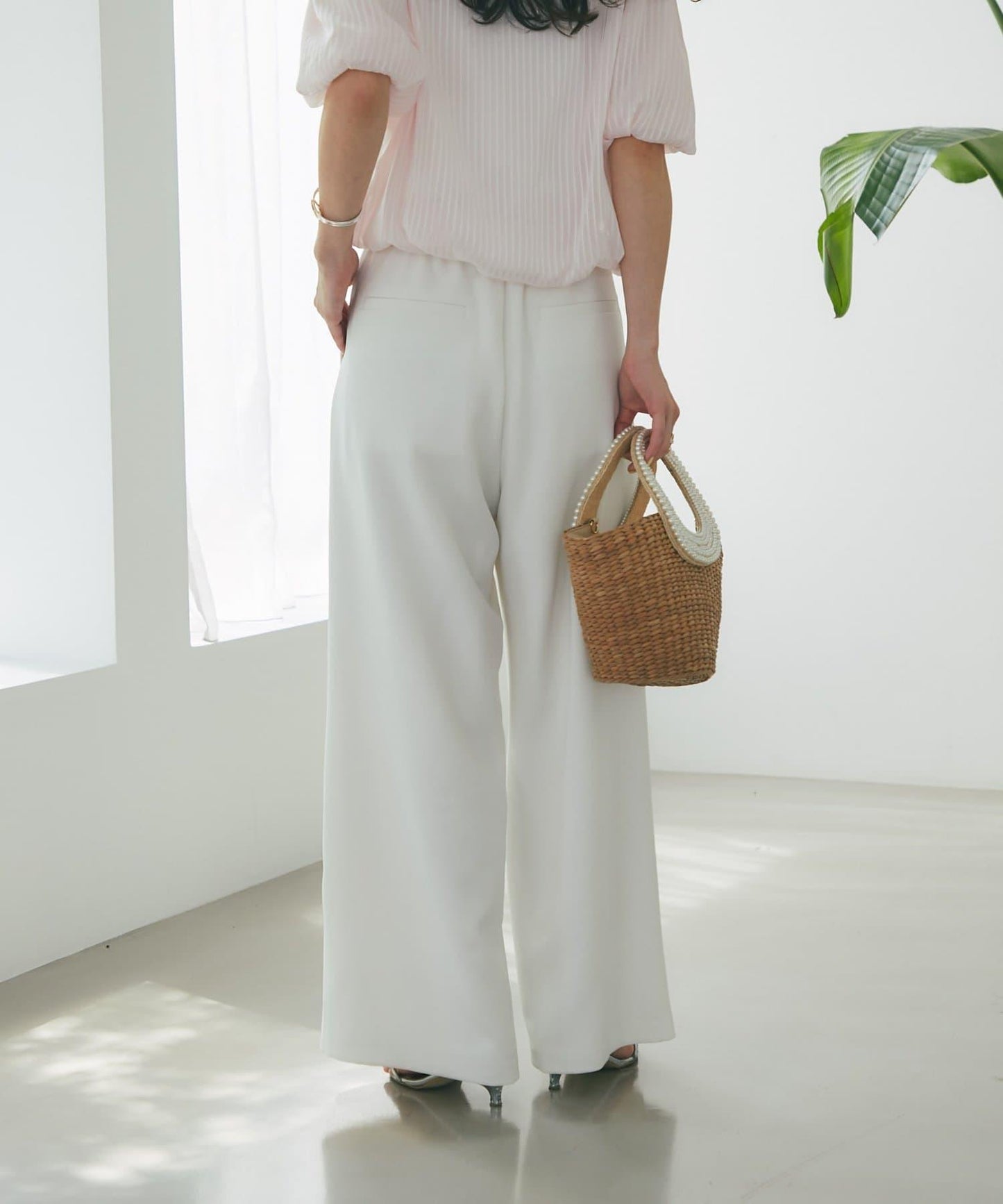 【La boutique BonBon】雙層面料單褶寬腿褲