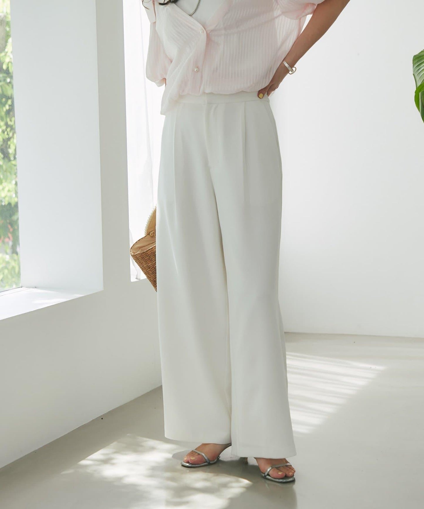 【La boutique BonBon】雙層面料單褶寬腿褲