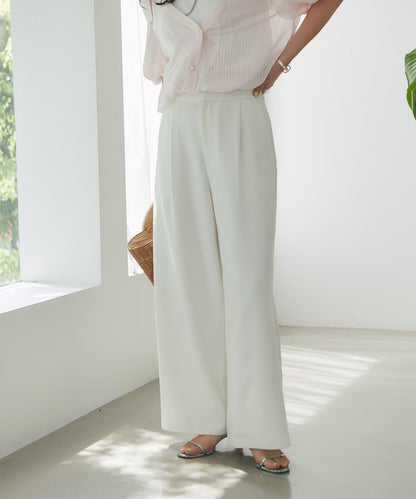 【La boutique BonBon】雙層面料單褶寬腿褲