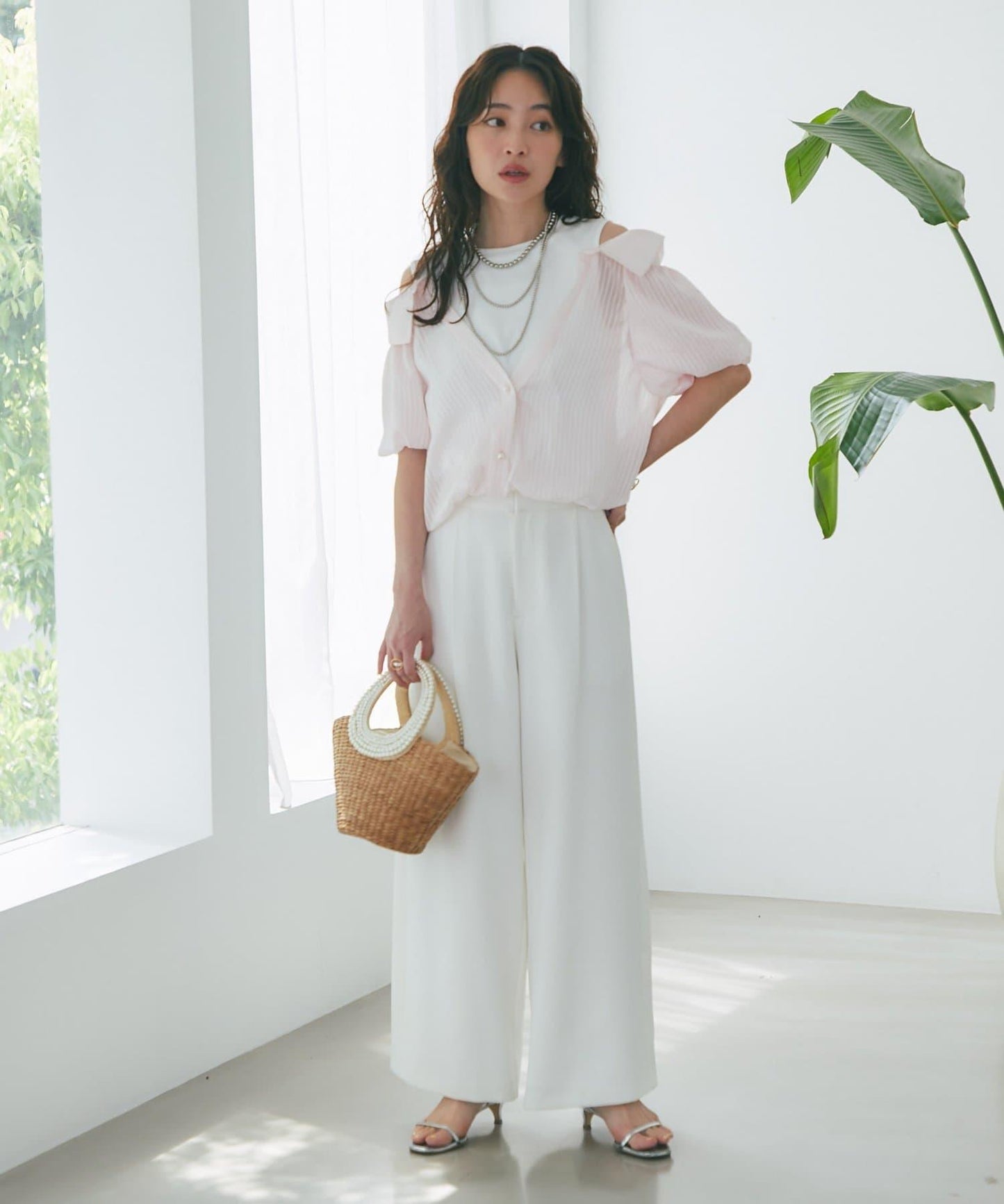 【La boutique BonBon】雙層面料單褶寬腿褲