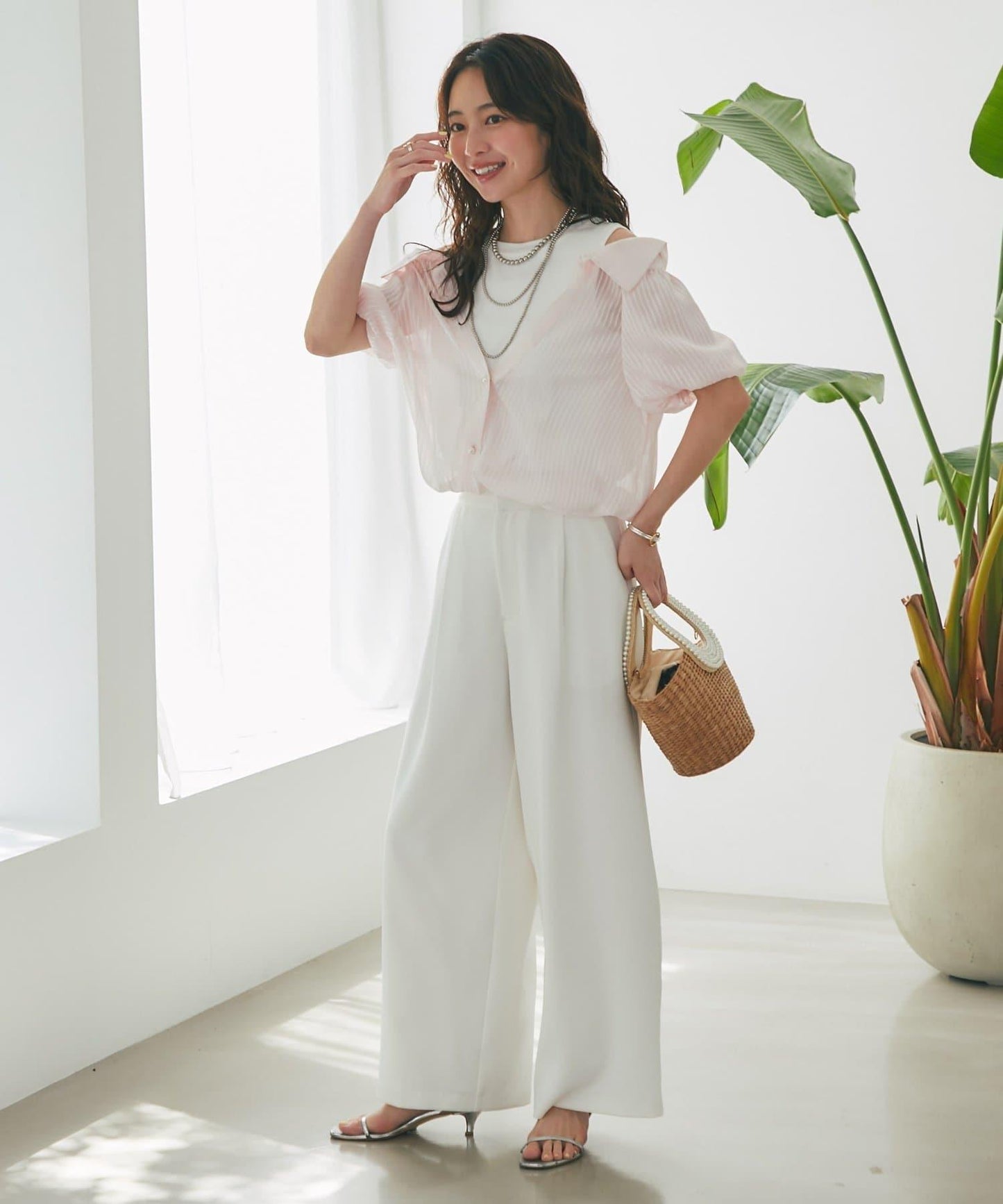 【La boutique BonBon】雙層面料單褶寬腿褲