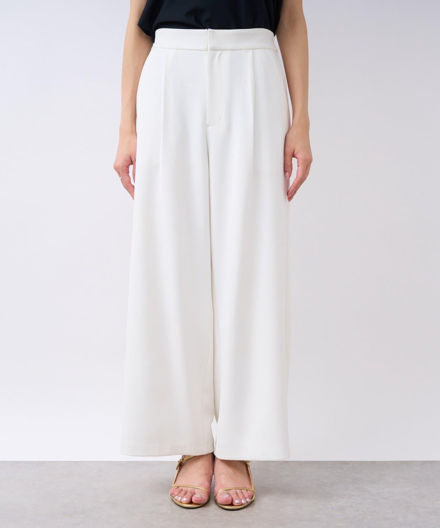 【La boutique BonBon】雙層面料單褶寬腿褲