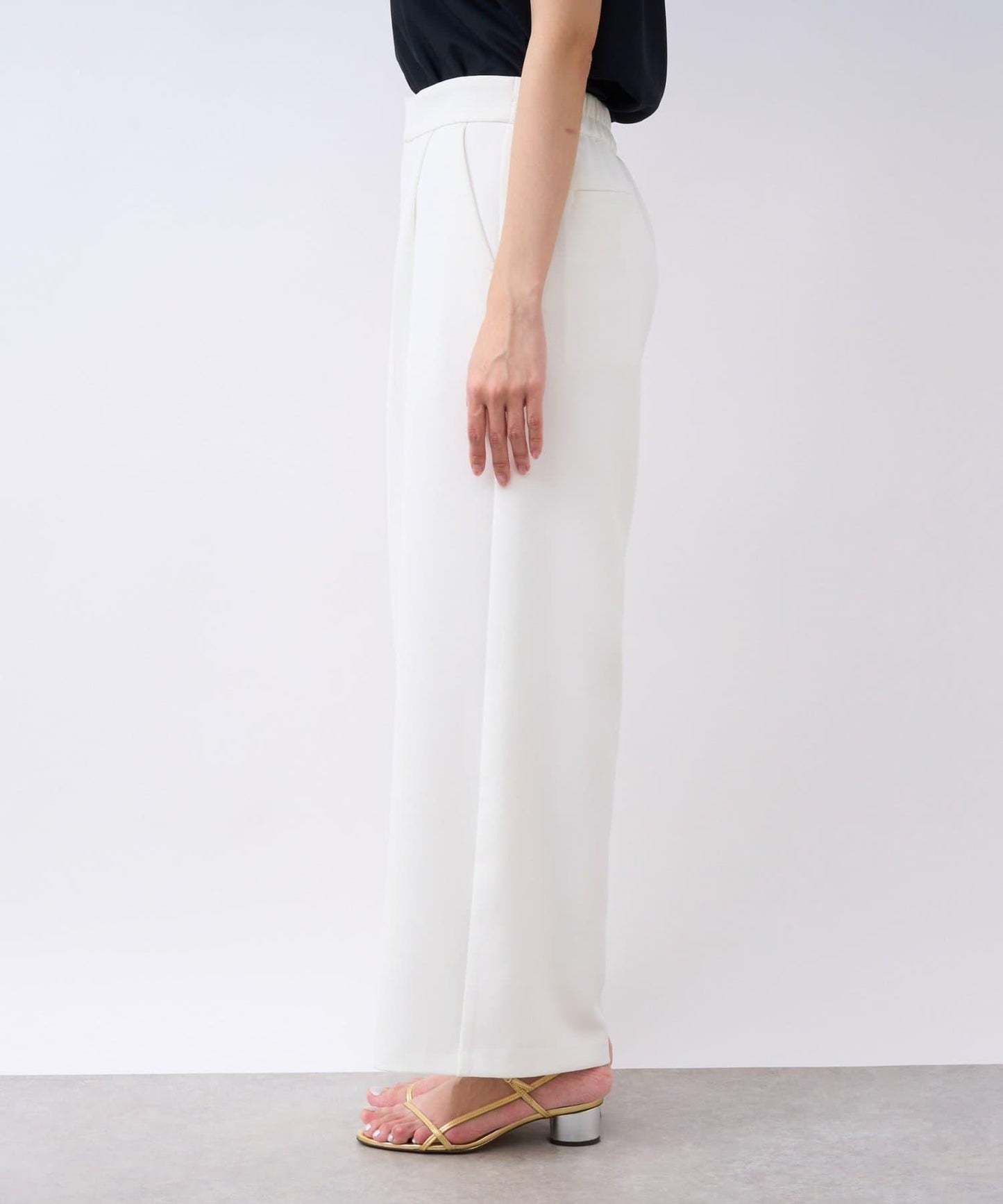 【La boutique BonBon】雙層面料單褶寬腿褲