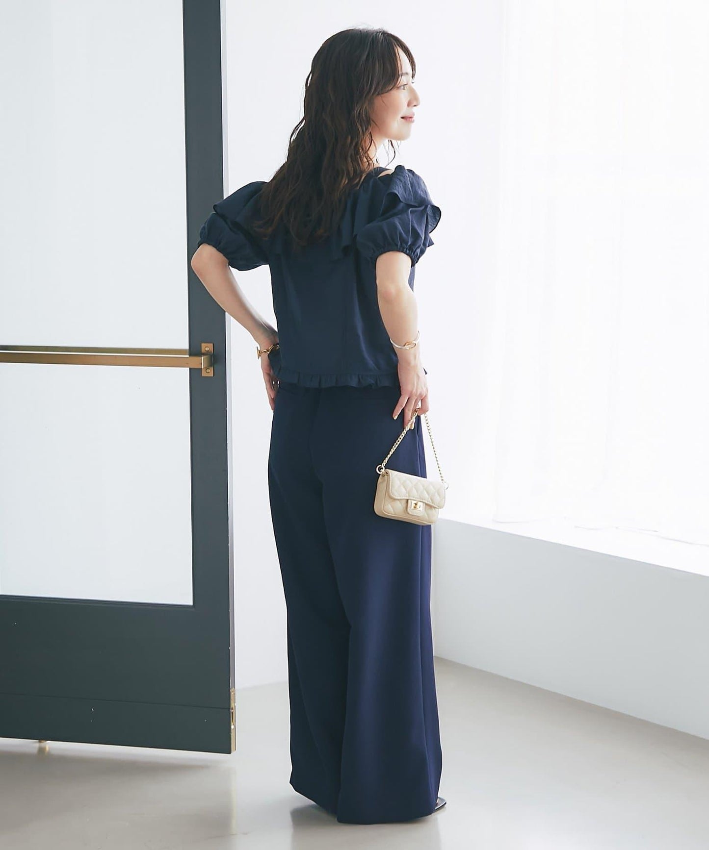 【La boutique BonBon】雙層面料單褶寬腿褲