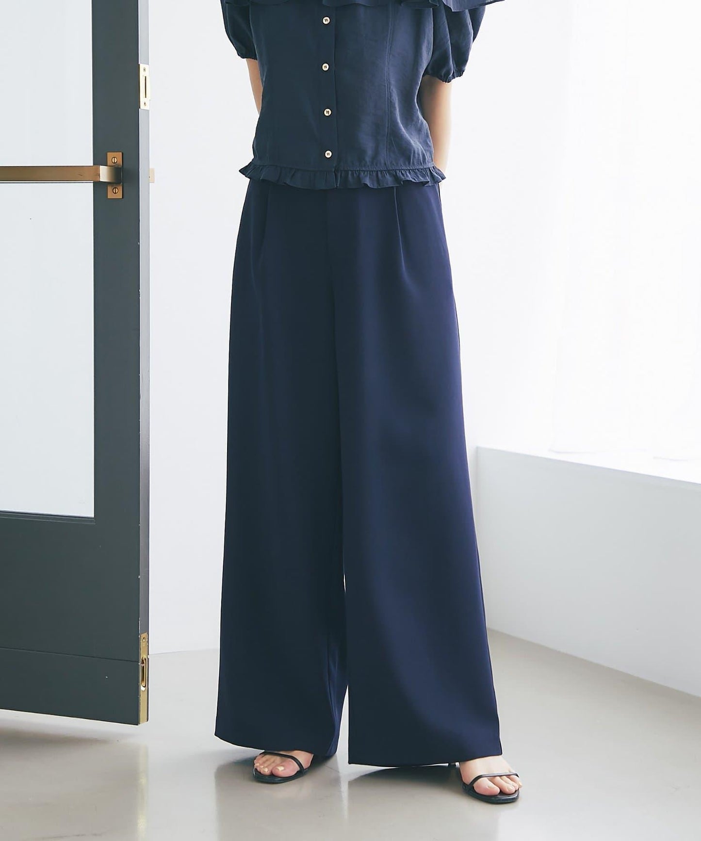 【La boutique BonBon】雙層面料單褶寬腿褲