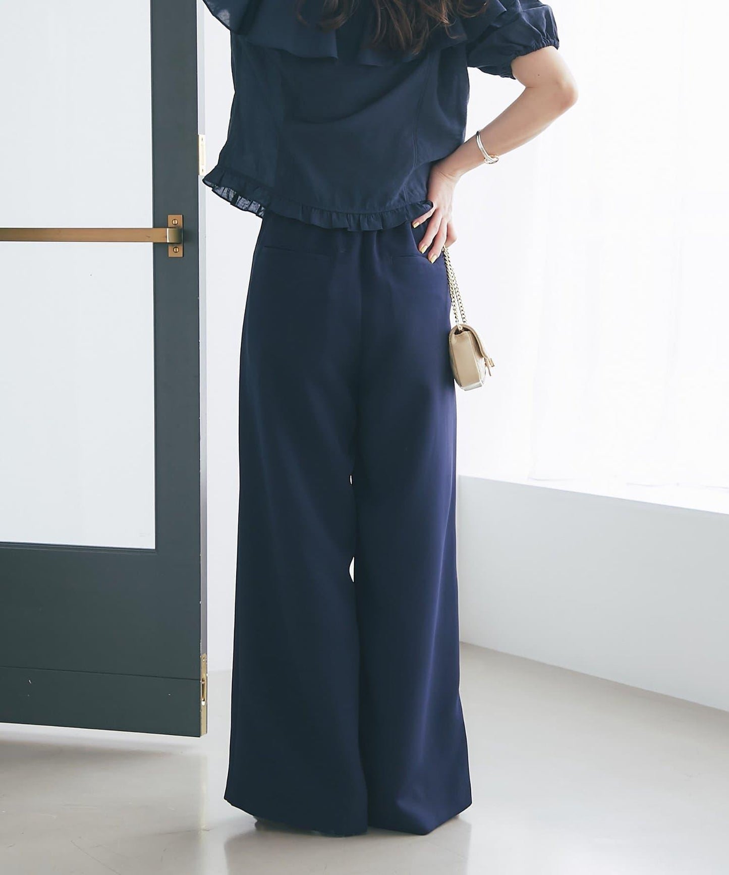 【La boutique BonBon】雙層面料單褶寬腿褲