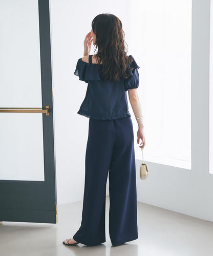 【La boutique BonBon】雙層面料單褶寬腿褲