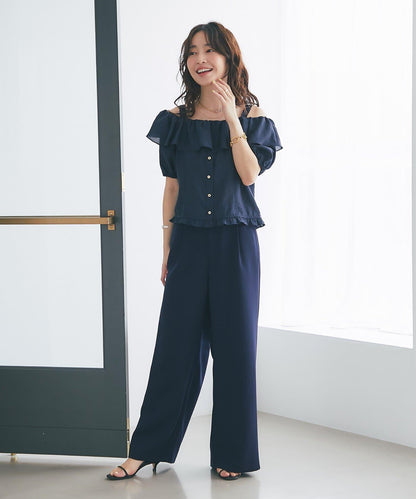 【La boutique BonBon】雙層面料單褶寬腿褲