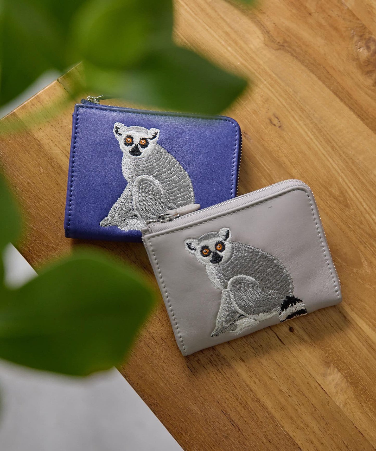 sampo×ear 狐猴/皮革刺繡摺疊錢包