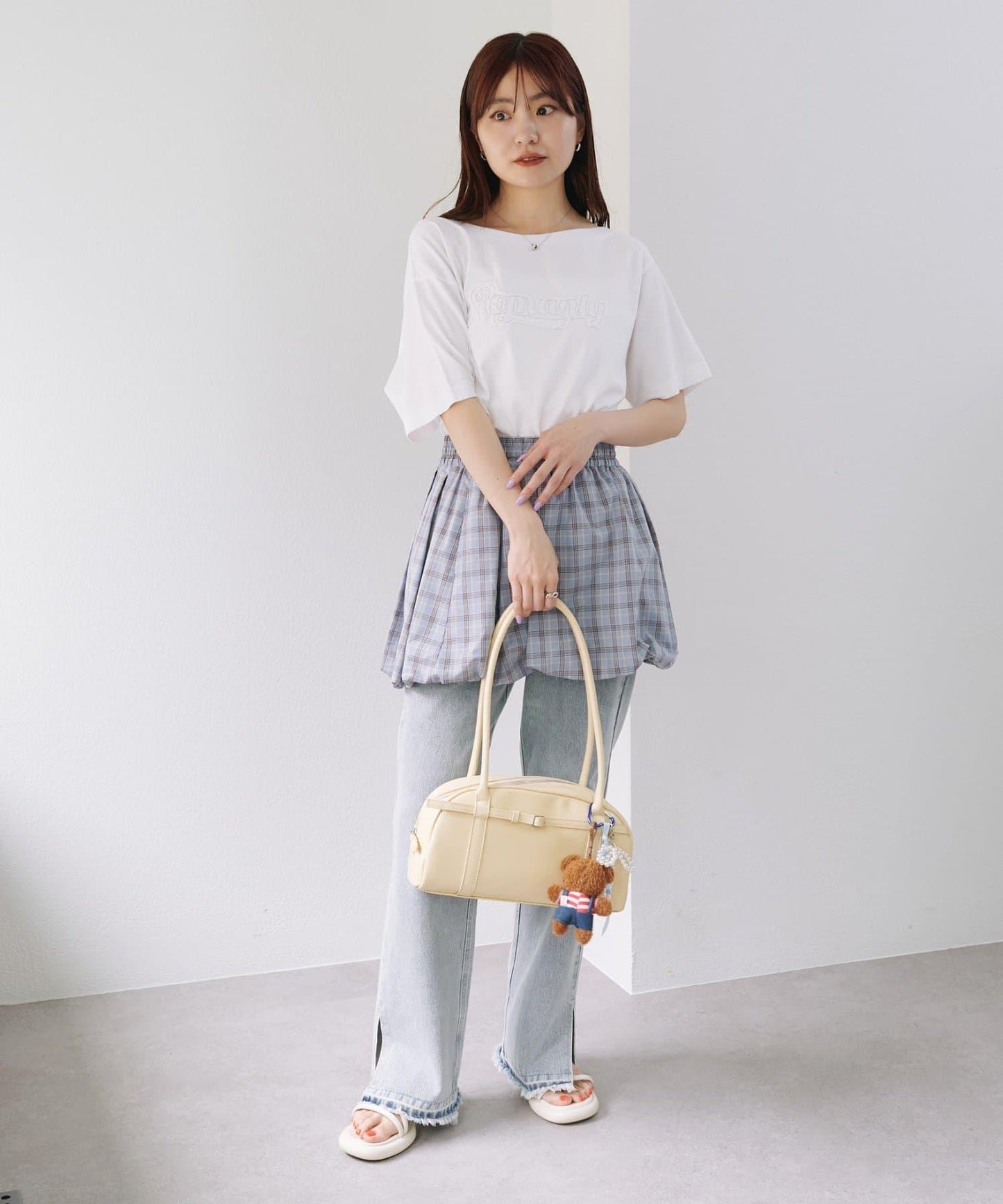 Kastane 格紋泡泡迷你半身裙