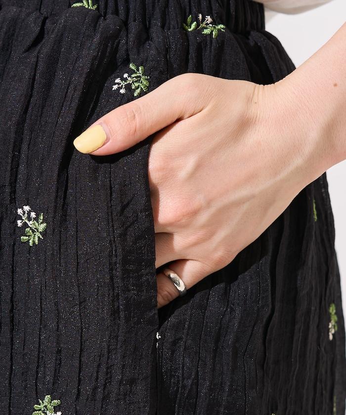 透視 小花紋 刺繡 寬鬆褲