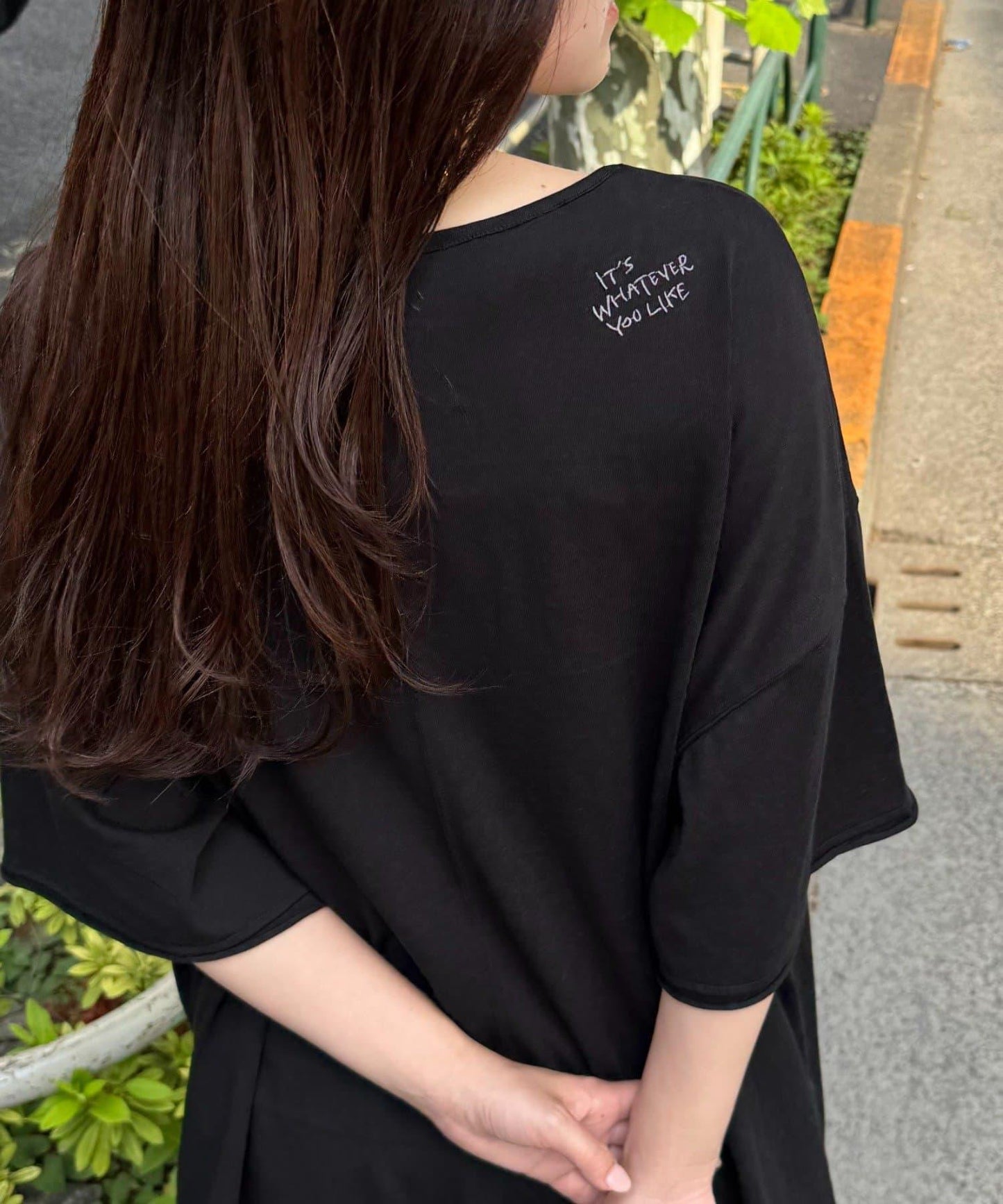 透薄拼接一點刺繡oversize短袖T恤