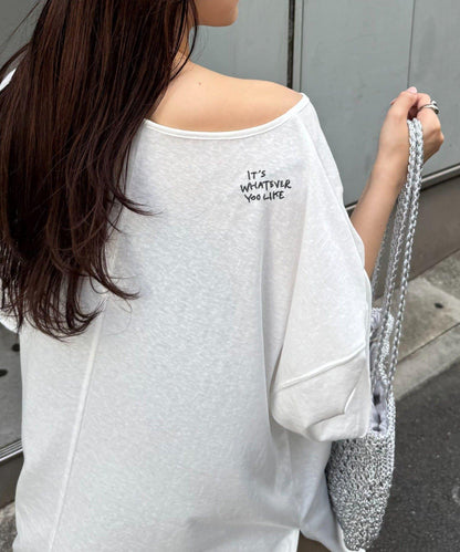 透薄拼接一點刺繡oversize短袖T恤