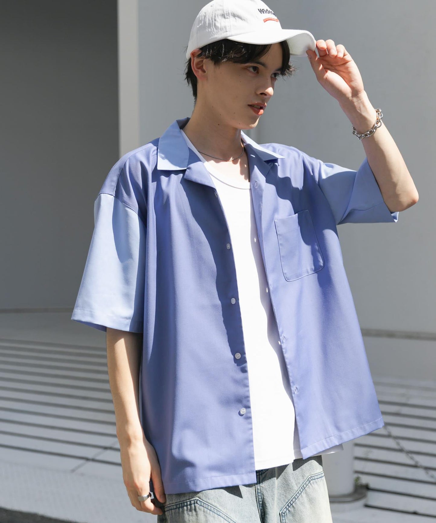 拼色開領短袖襯衫