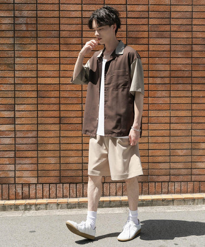 拼色開領短袖襯衫