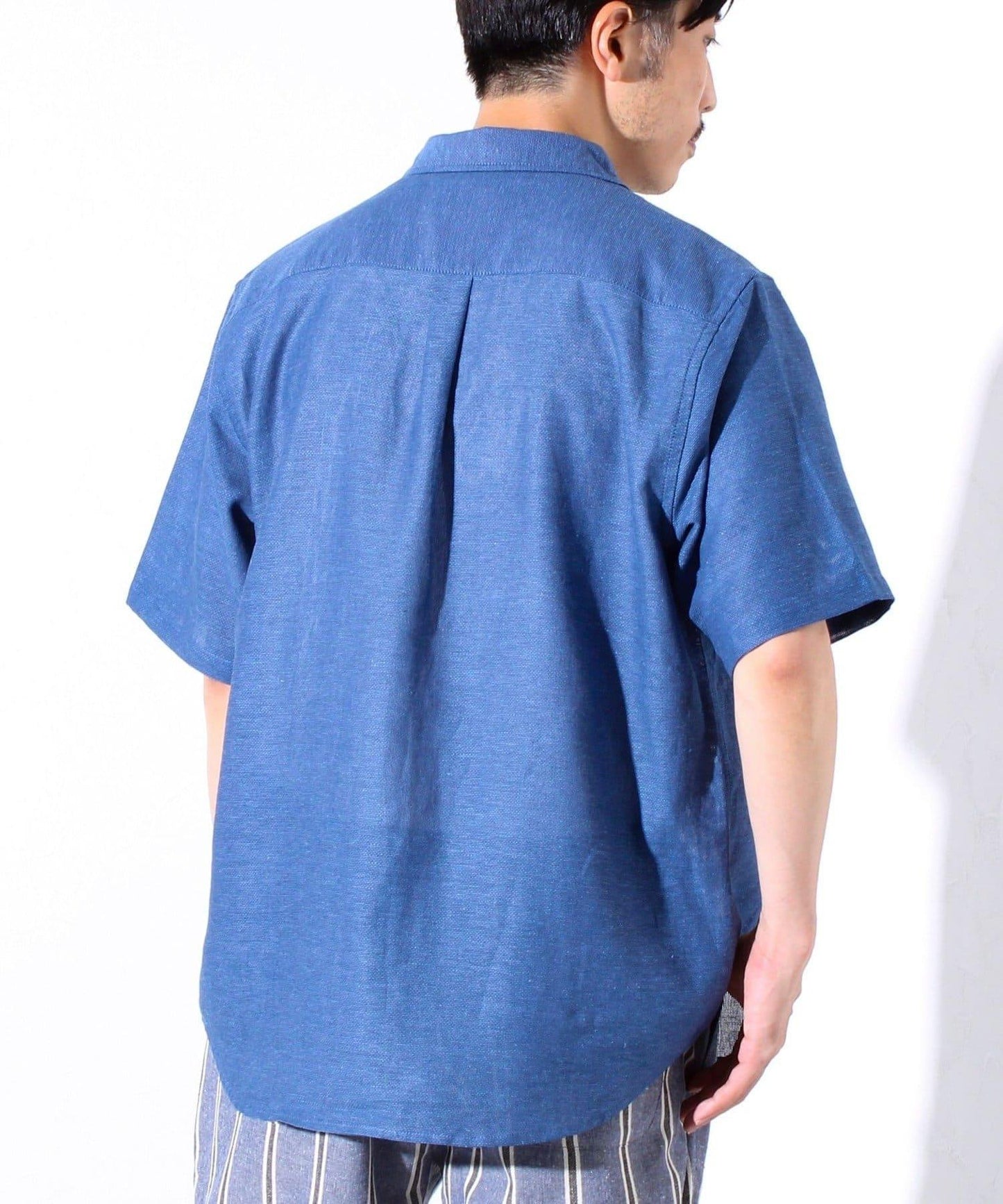 【GLOSTER】棉亞麻巴拿馬 布爾狗刺繡 短袖襯衫 半袖襯衫