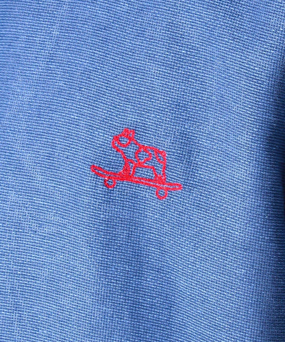 【GLOSTER】棉亞麻巴拿馬 布爾狗刺繡 短袖襯衫 半袖襯衫