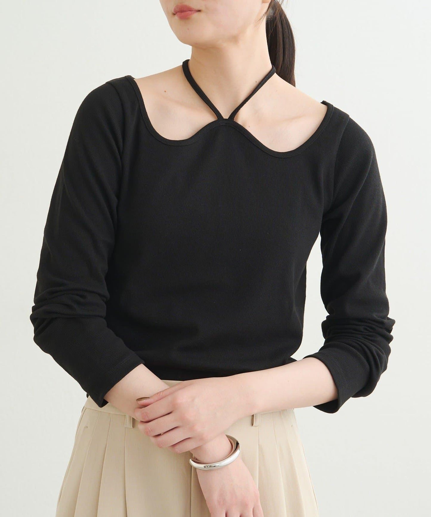 【earthy_】羅紋心形領吊帶上衣