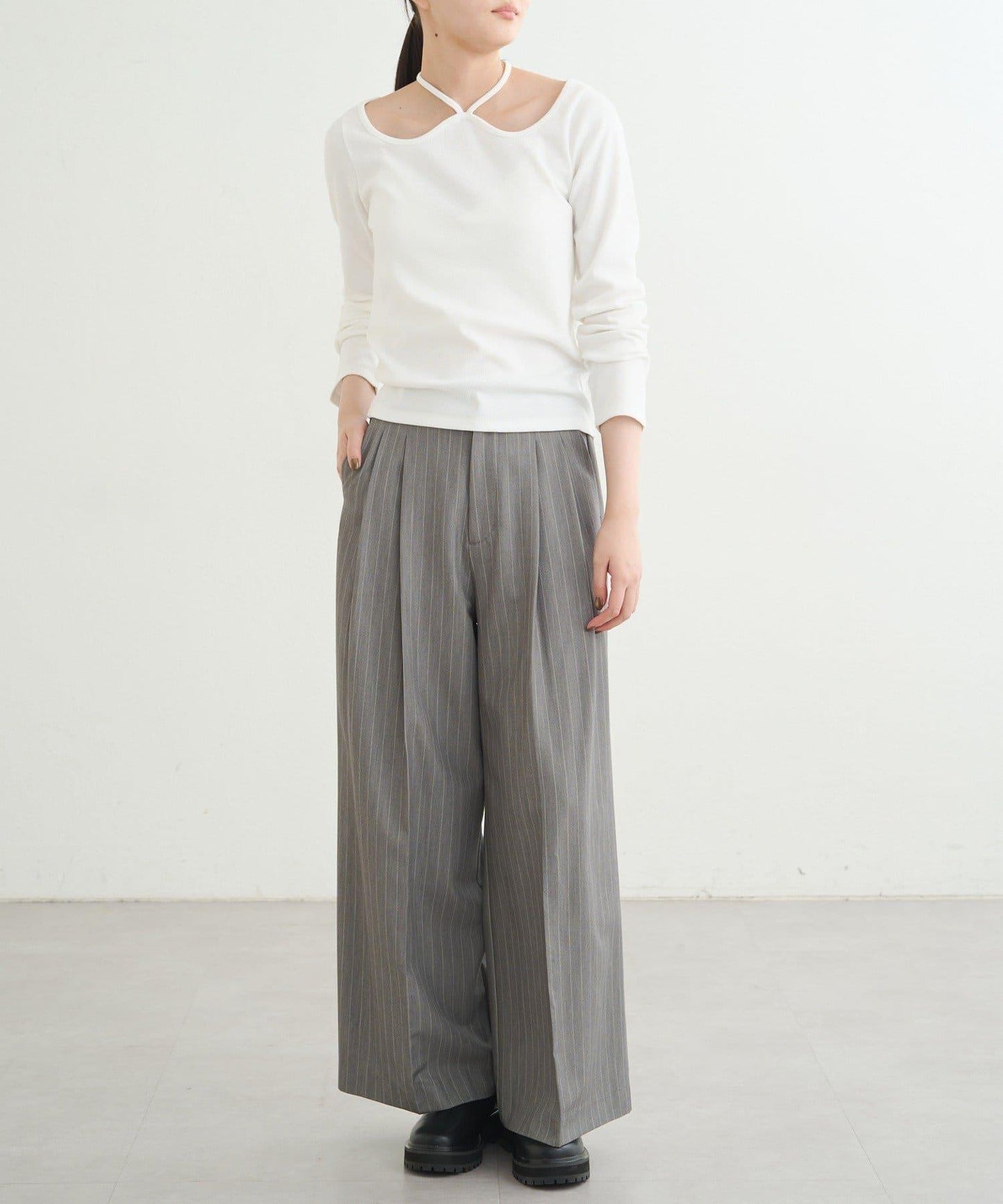 【earthy_】羅紋心形領吊帶上衣