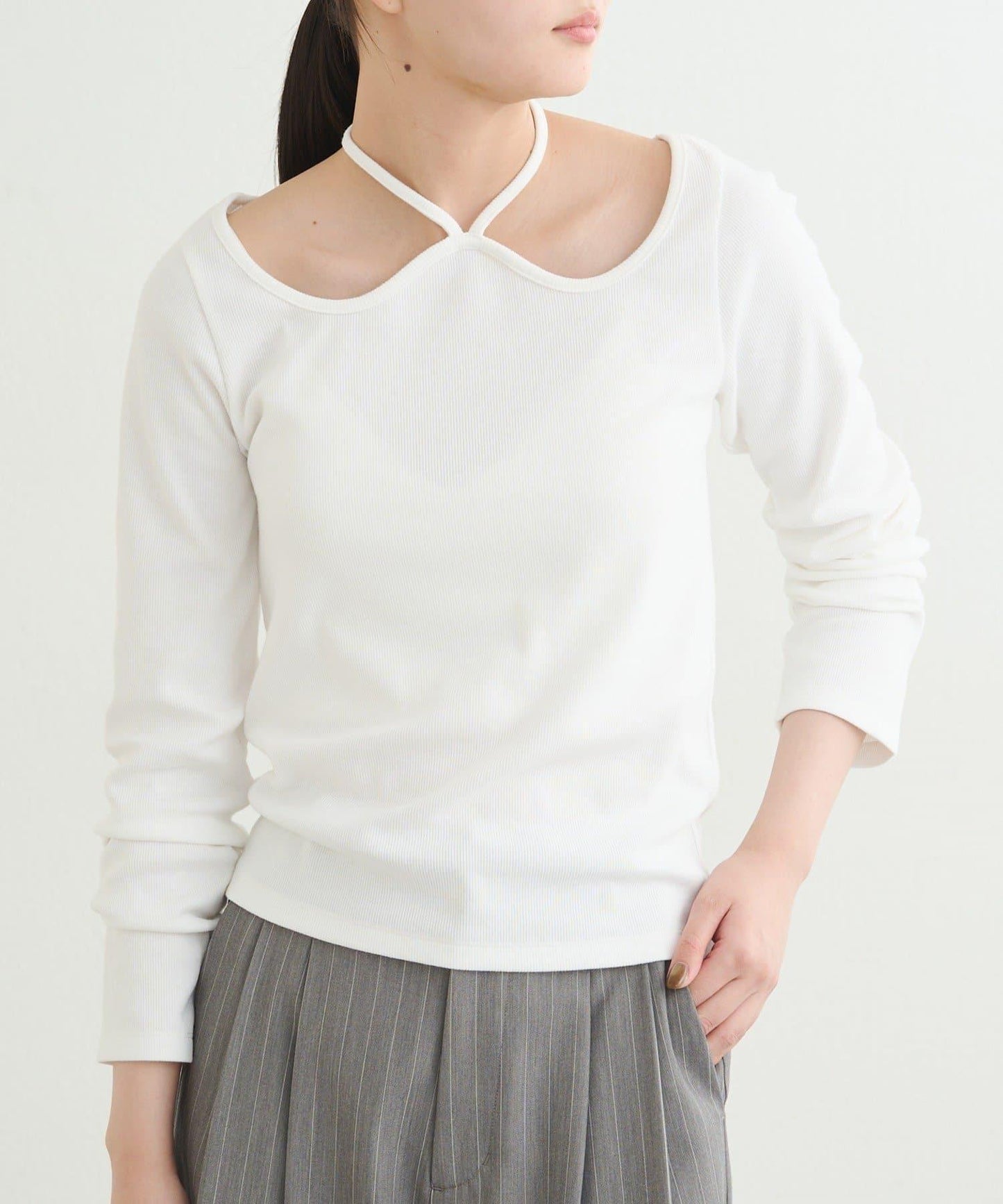 【earthy_】羅紋心形領吊帶上衣