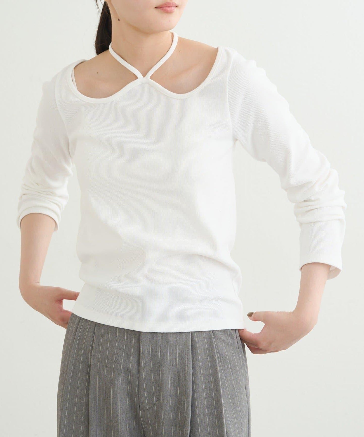 【earthy_】羅紋心形領吊帶上衣