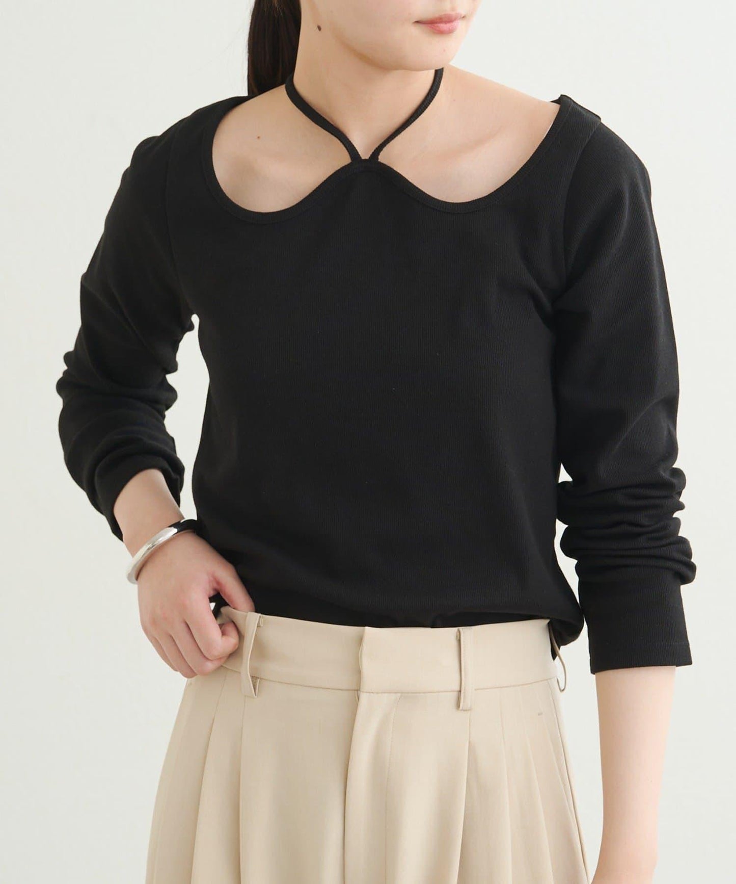 【earthy_】羅紋心形領吊帶上衣