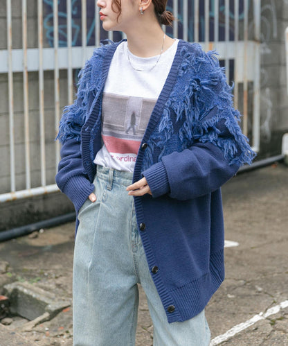 提花流蘇開衫
