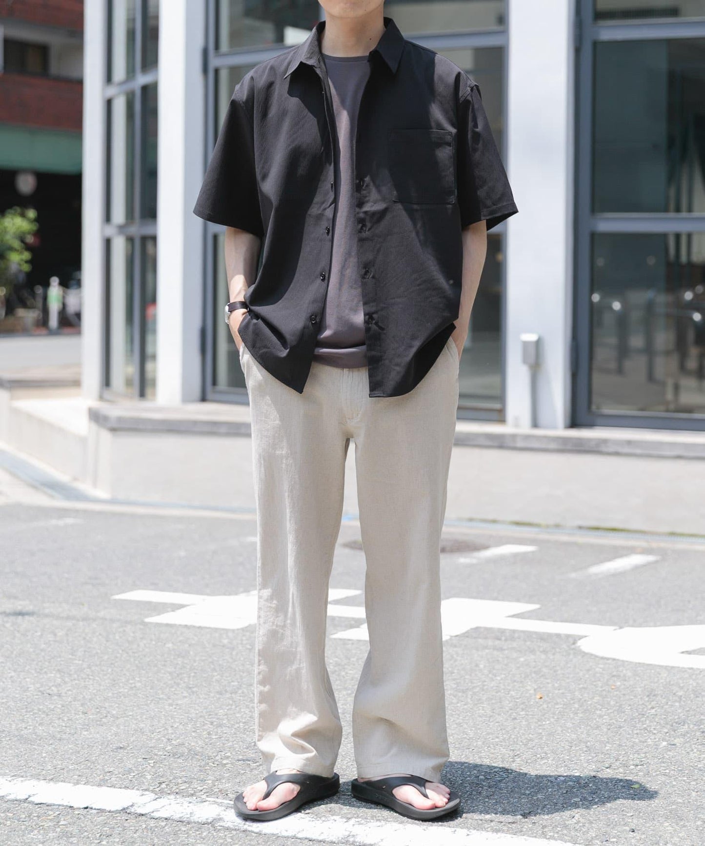 縐紗常規領短袖襯衫