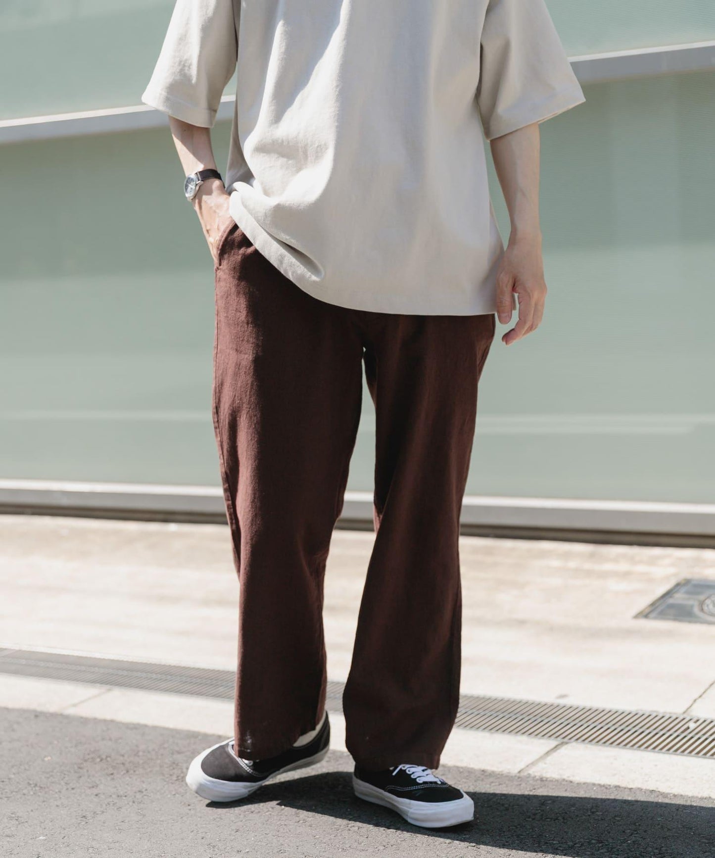 可搭配套裝天然材質亞麻棉鬆緊腰休閒褲