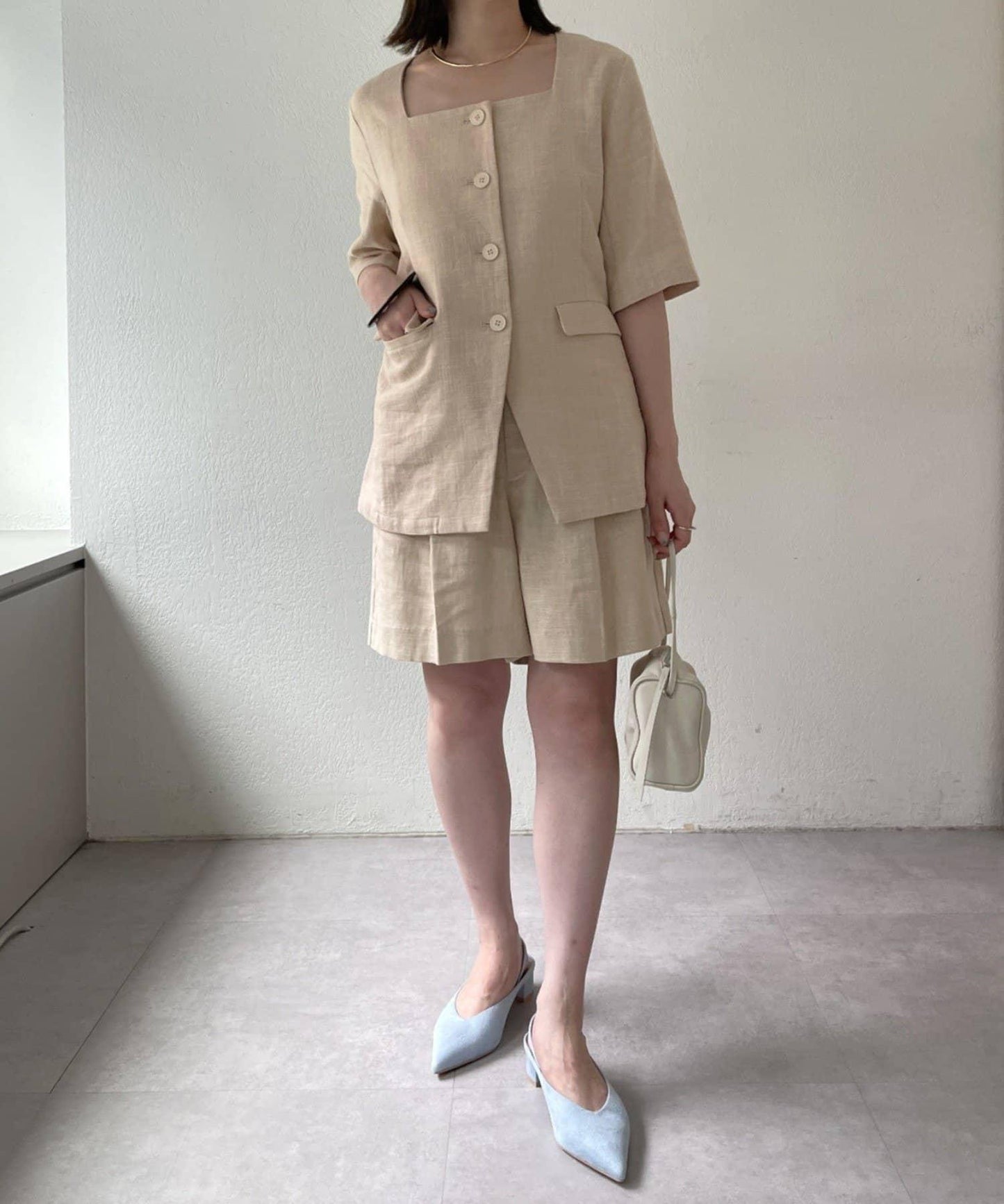 Omekashi 亞麻休閒短褲