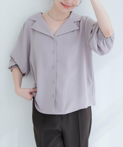 【限定】開領袖口收褶襯衫