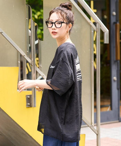 歐根紗 × T恤 背部刺繡 短袖 T恤