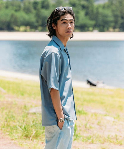 速乾材料 舒適版型 開領襯衫 短袖 亞麻風