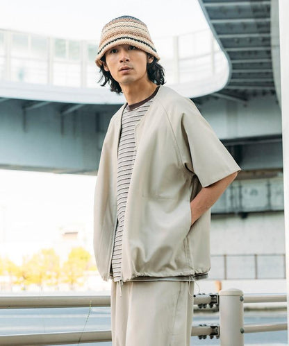 速乾材料 舒適版型 無領 棒球衫 短袖 亞麻風 居家護理