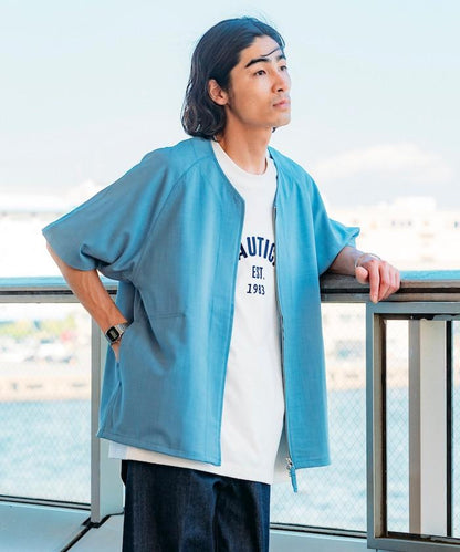 速乾材料 舒適版型 無領 棒球衫 短袖 亞麻風 居家護理