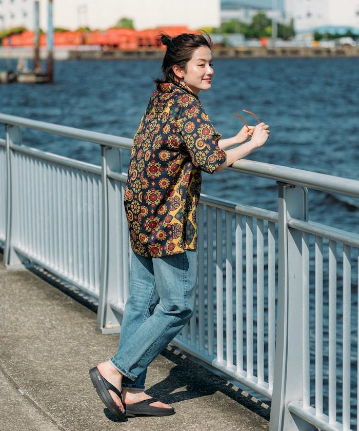 印度制 寬鬆版型 巴蒂克圖案印花 開領襯衫 短袖 小花紋