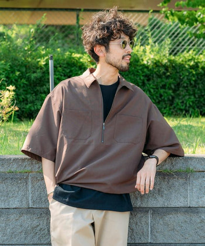 Reflax 功能性材料 輕鬆合身 半拉鍊襯衫 短袖