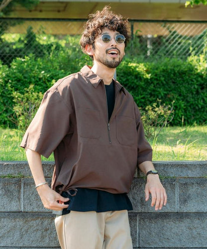 Reflax 功能性材料 輕鬆合身 半拉鍊襯衫 短袖