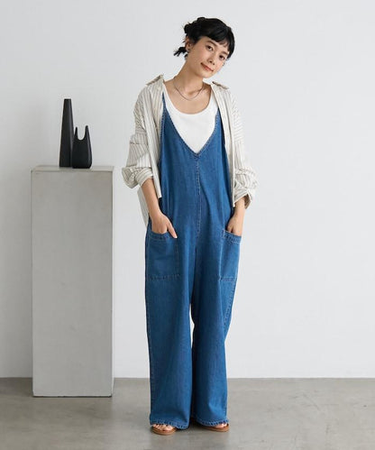 夏季 V領 牛仔連體褲