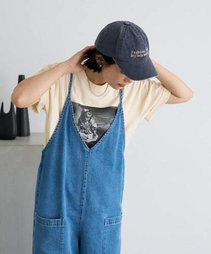 夏季 V領 牛仔連體褲