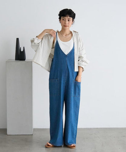 夏季 V領 牛仔連體褲