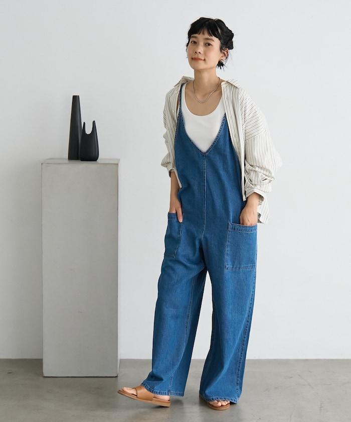 夏季 V領 牛仔連體褲