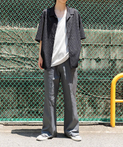 幾何蕾絲開領短袖襯衫