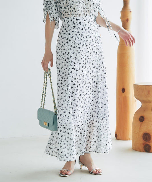 單色小花印花人魚裙