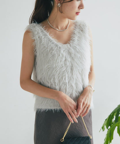 長款羽毛前後兩穿針織馬甲