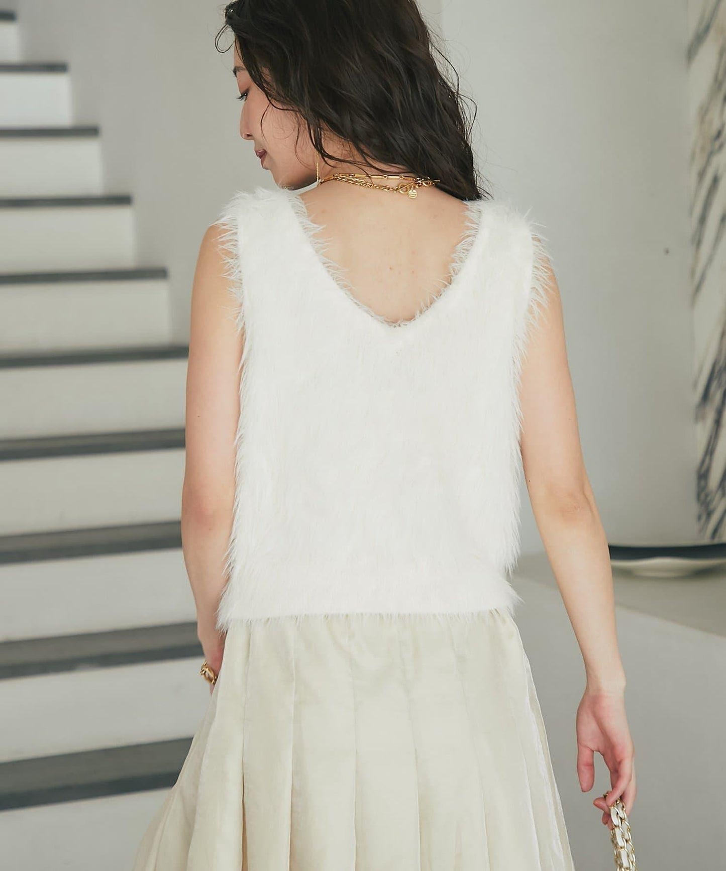 長款羽毛前後兩穿針織馬甲