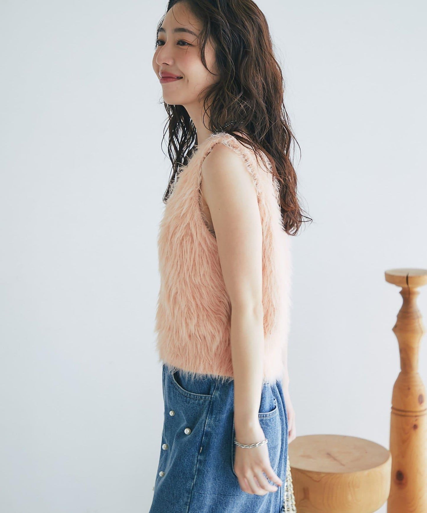 長款羽毛前後兩穿針織馬甲