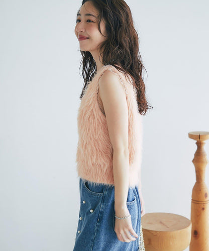 長款羽毛前後兩穿針織馬甲