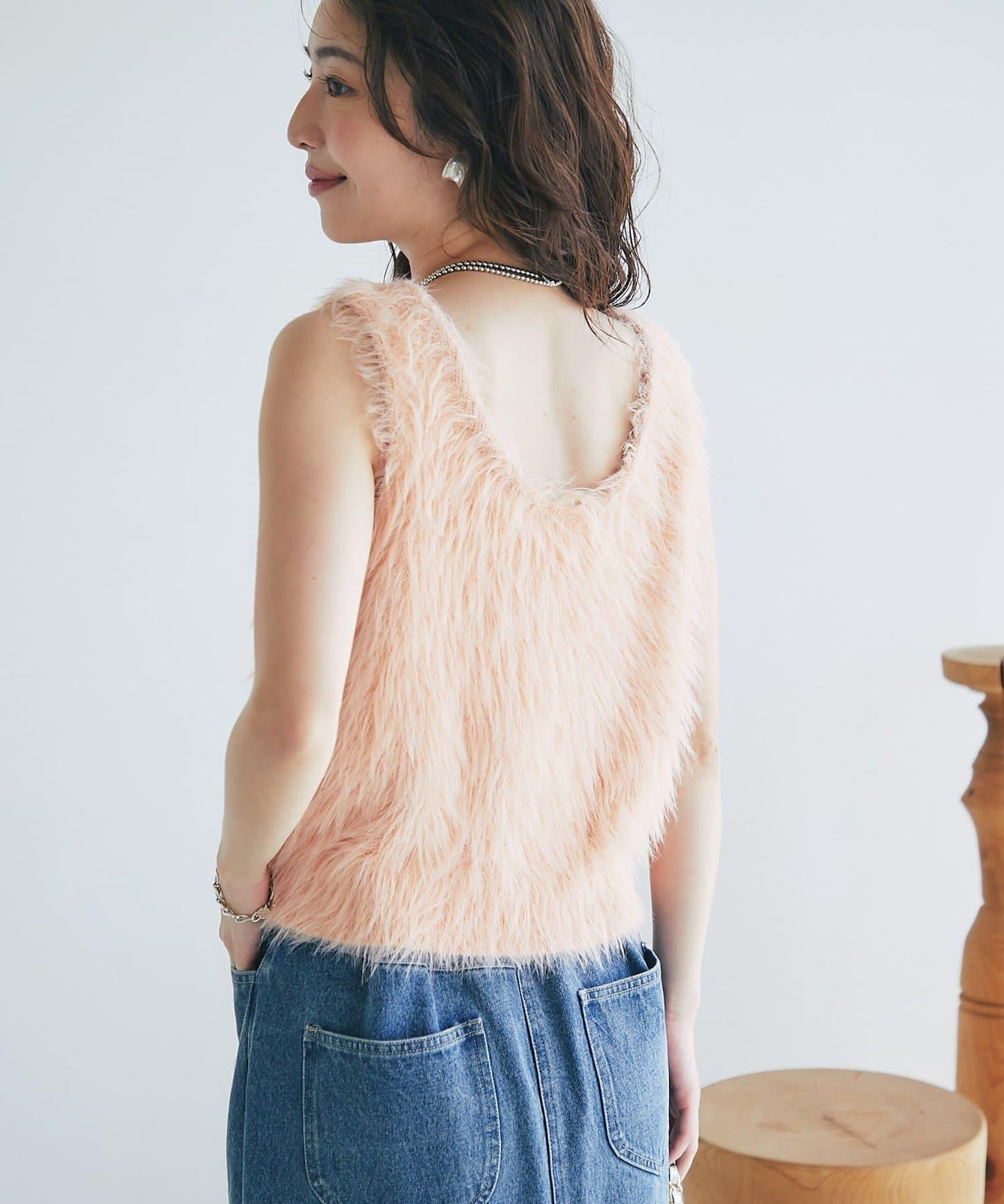 長款羽毛前後兩穿針織馬甲